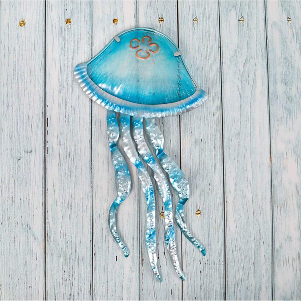 Rosecliff Heights Metal Jellyfish Wall Art Nautical Glass Decor Ocean